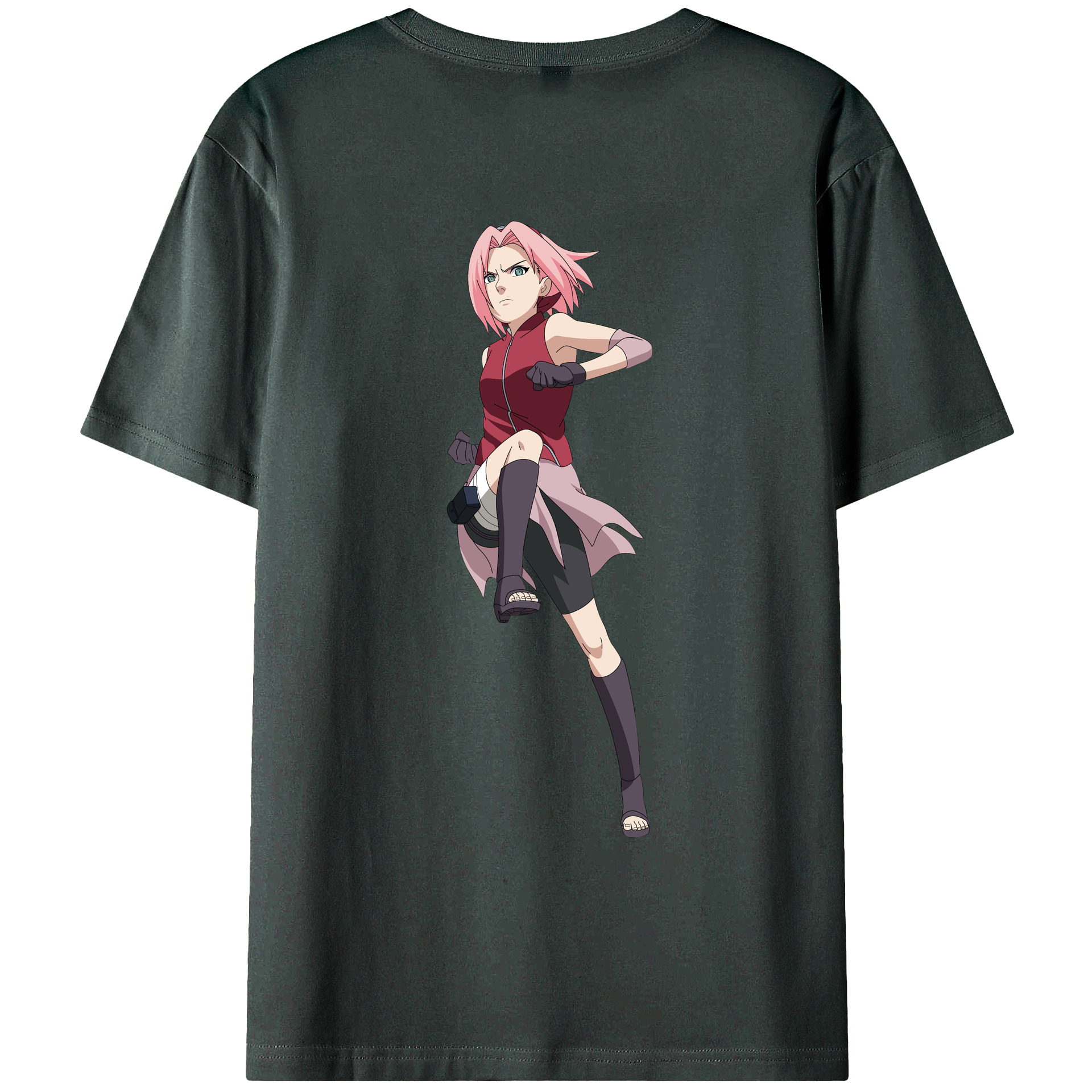 （画像用） NARUTO -ナルト- 春野サクラ Haruno Sakura 綿100％ メンズ半袖Tシャツ（バックプリント） 通気性